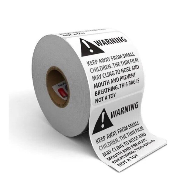 Warning Keep Away From Children Suffocating Warning Stickers 500pc 2”x2” Roll - Picture 1 of 1